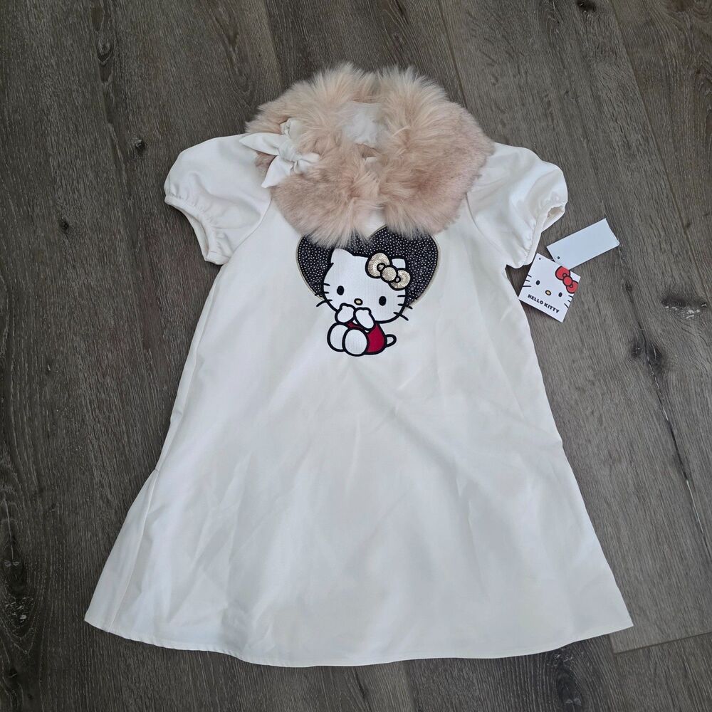 Sanrio Hello Kitty Faux Fur Remove Neck Trim Shift Dress Sz 6 Outfit Playful NWT
